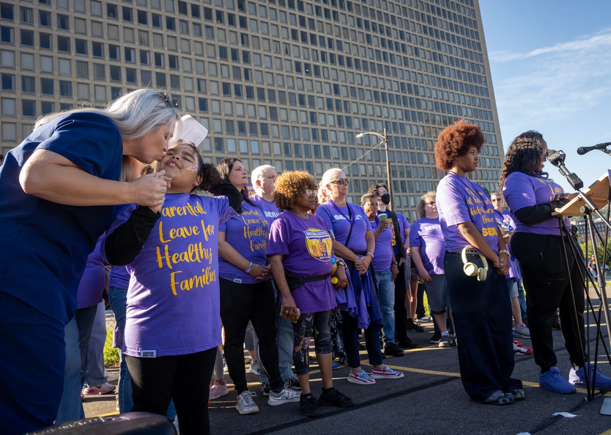 SEIU workers, local officials call for paid parental leave at Labor Day rally prior to annual parade
