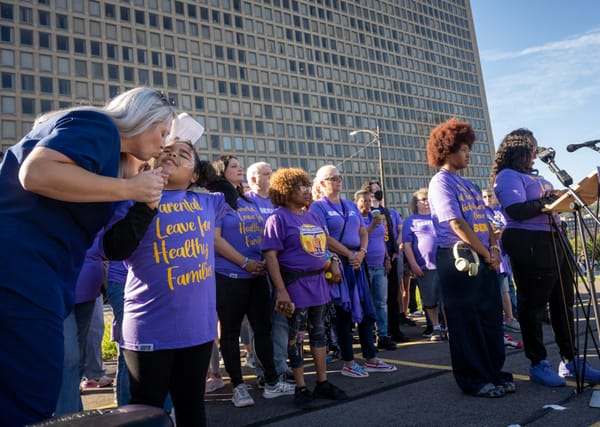 SEIU workers, local officials call for paid parental leave at Labor Day rally prior to annual parade